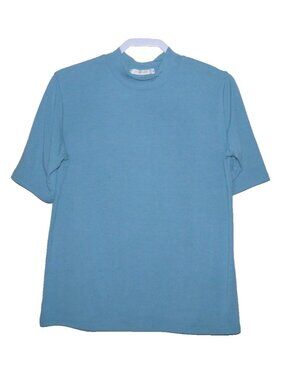 Liyohon Women's blue cotton blend mock turtleneck short sleeve T Shirt size XL